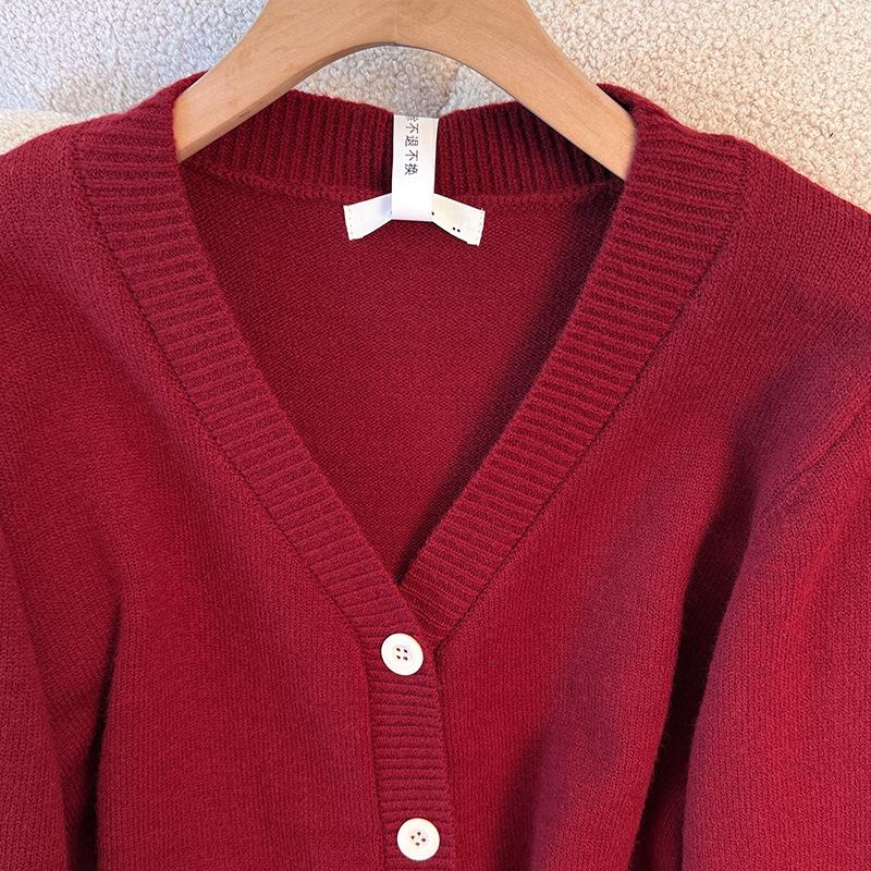 Nuovo Cardigan a Maglia da Donna Autunno-Inverno Taglia Larga con Ricamo in Pizzo e Scollo a V come Strato Base per Capispalla