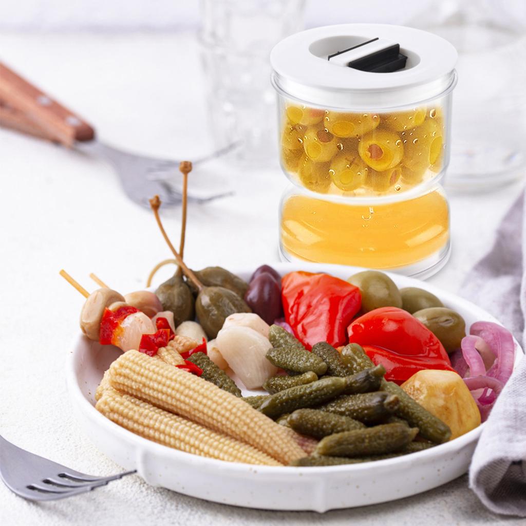 Hourglass Pickles Jar Dry and Wet Dispenser Pickle Olives Hourglass Jar Cucumber Container for Kitchen Juice Separator Tool Tank