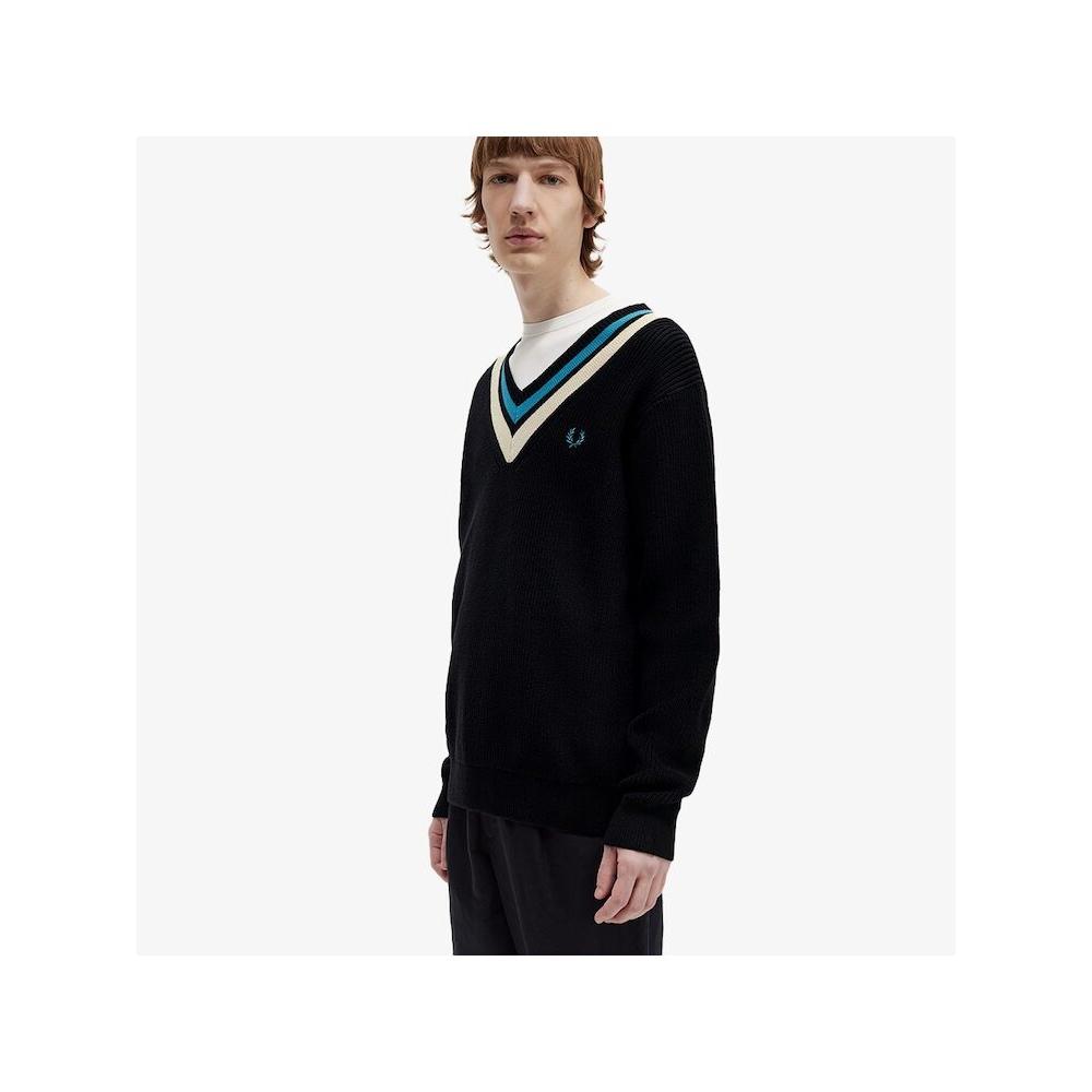 Fred Perry [hq Genuine] Fred Perry [sharp] Strappy Trim V Neck Knit  102  Afpm2336523 102 qzgAfpm2336523 102