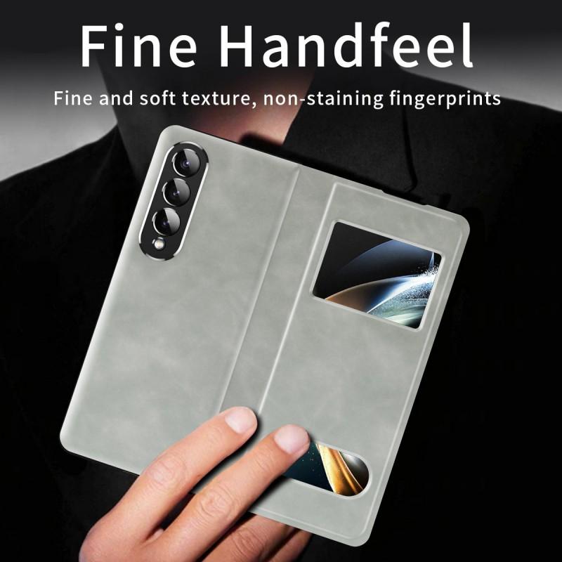 Premium Nappa Texture Flip Case With Stand Galaxy Z Fold 8 7 6 5 4 3 2 - Matte PU Leather Cover Anti-Fingerprint