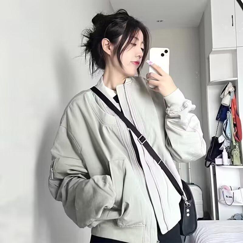 

Куртка-бомбер Design Sense Niche Street однотонная бейсбольная форма осень-зима женская ретро-куртка для женщин M