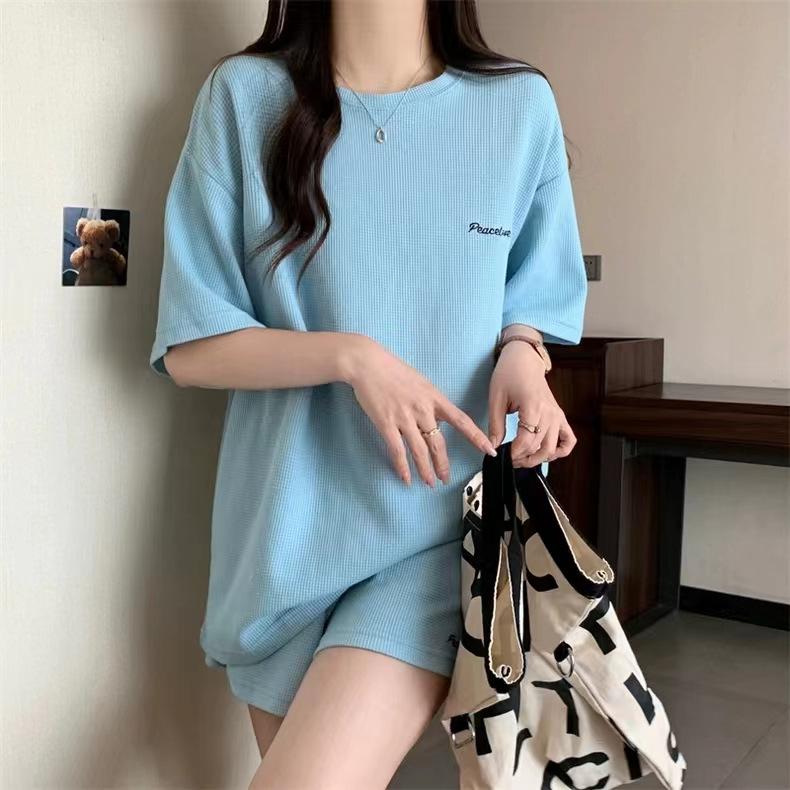 Women's Summer Waffle Two-Piece Set: Casual Hong Kong Style Shorts & Top