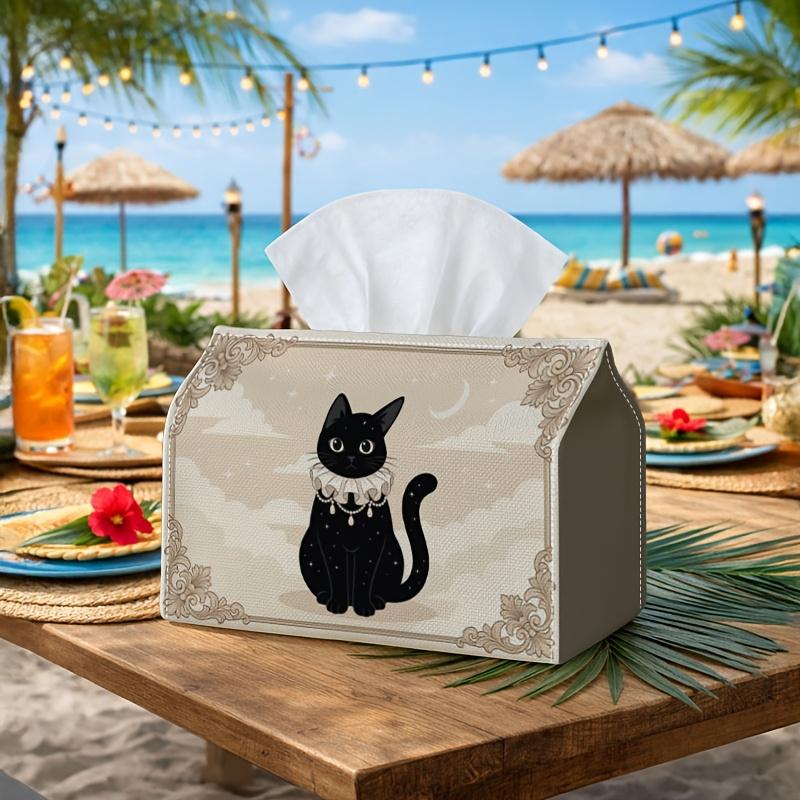 1pc Vintage Magic Tissue Box - Black Cat Starry Universe Napkin Storage Box, Suitable for Rolls/Facial Tissues/Single Sheets, Multi-Functional Storage