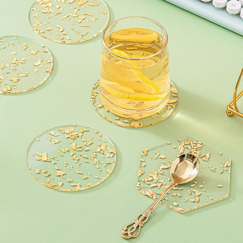 Acrylic Coaster Tea Cup Gold Foil Ins Same Creative Resin Table Mat Waterproof Heat-Resistant Mat Style Nordic Style