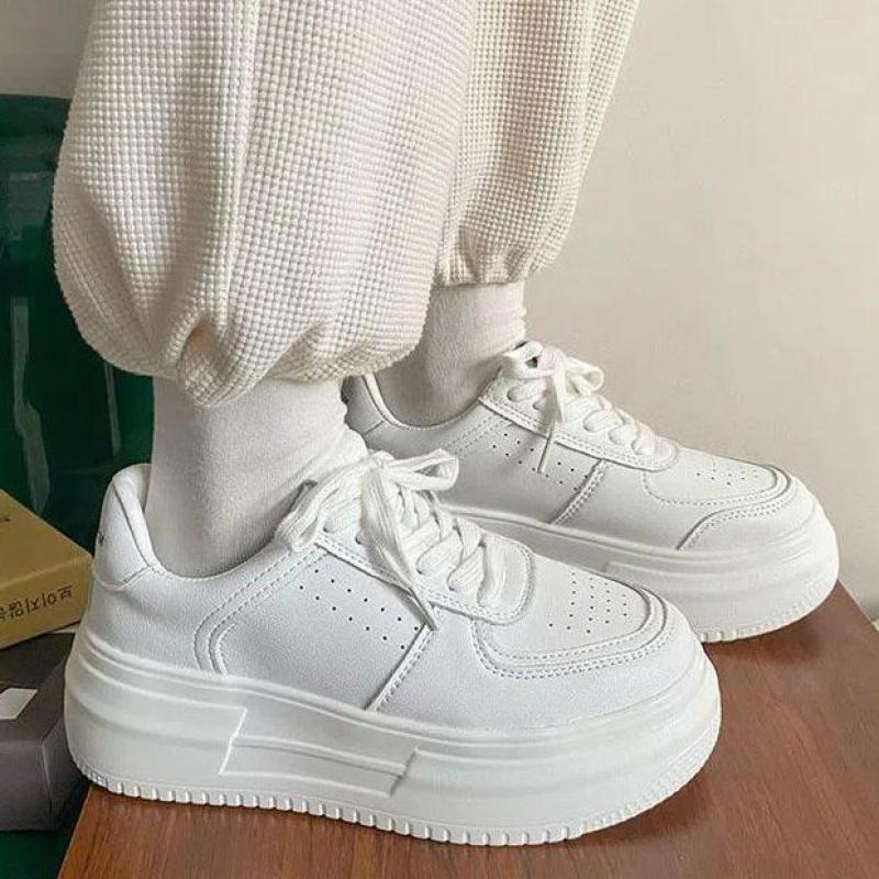 Spring Autumn White Shoes Woman Vulcanize Sneakers Breathable Leather Casual Shoes Flat Platform Shoes Thick Sole Ladies Shoe