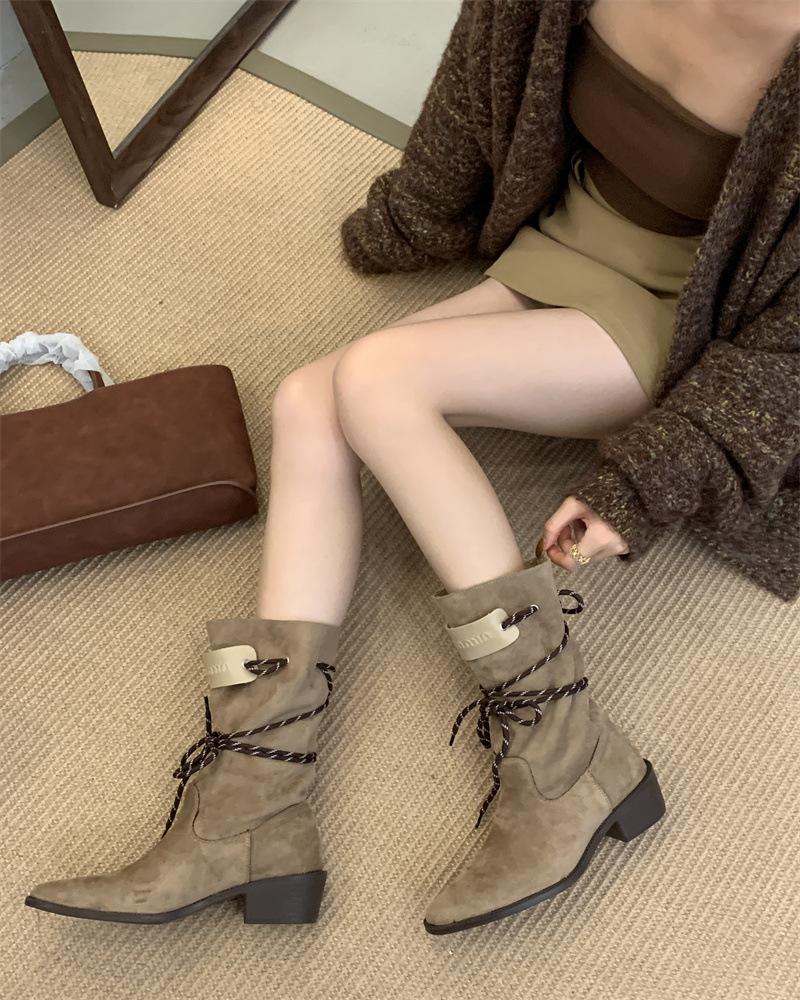 

~ Темпераментный ретро пустошь ветер бахрома женские рыцарские сапоги толстые каблуки но ботфорты тонкие и присборенные 39 хаки