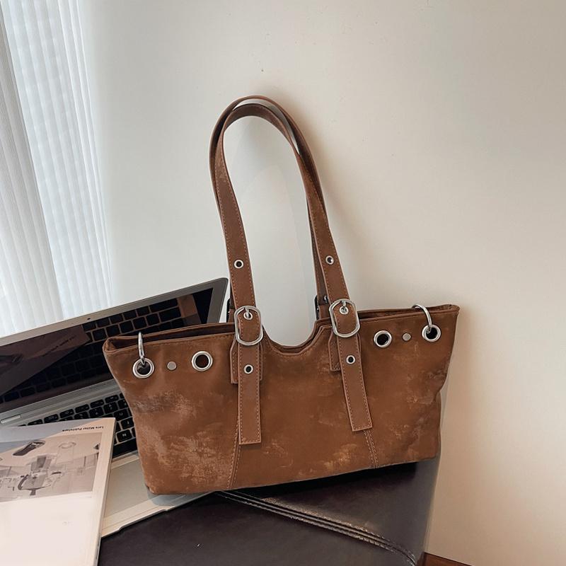 

Yogodlns Пряжка для ремня с полыми заклепками, наплечная сумка под мышкой, большая вместимость, дизайнерская женская сумка-тоут, модная сумка для通勤, сумка с верхней ручкой 35x10x17cm кофейный