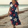 Women’s Short Sleeve V Neck Maxi Dress with Star Print Loose Fit Casual Summer Long Dress for Daily Wear