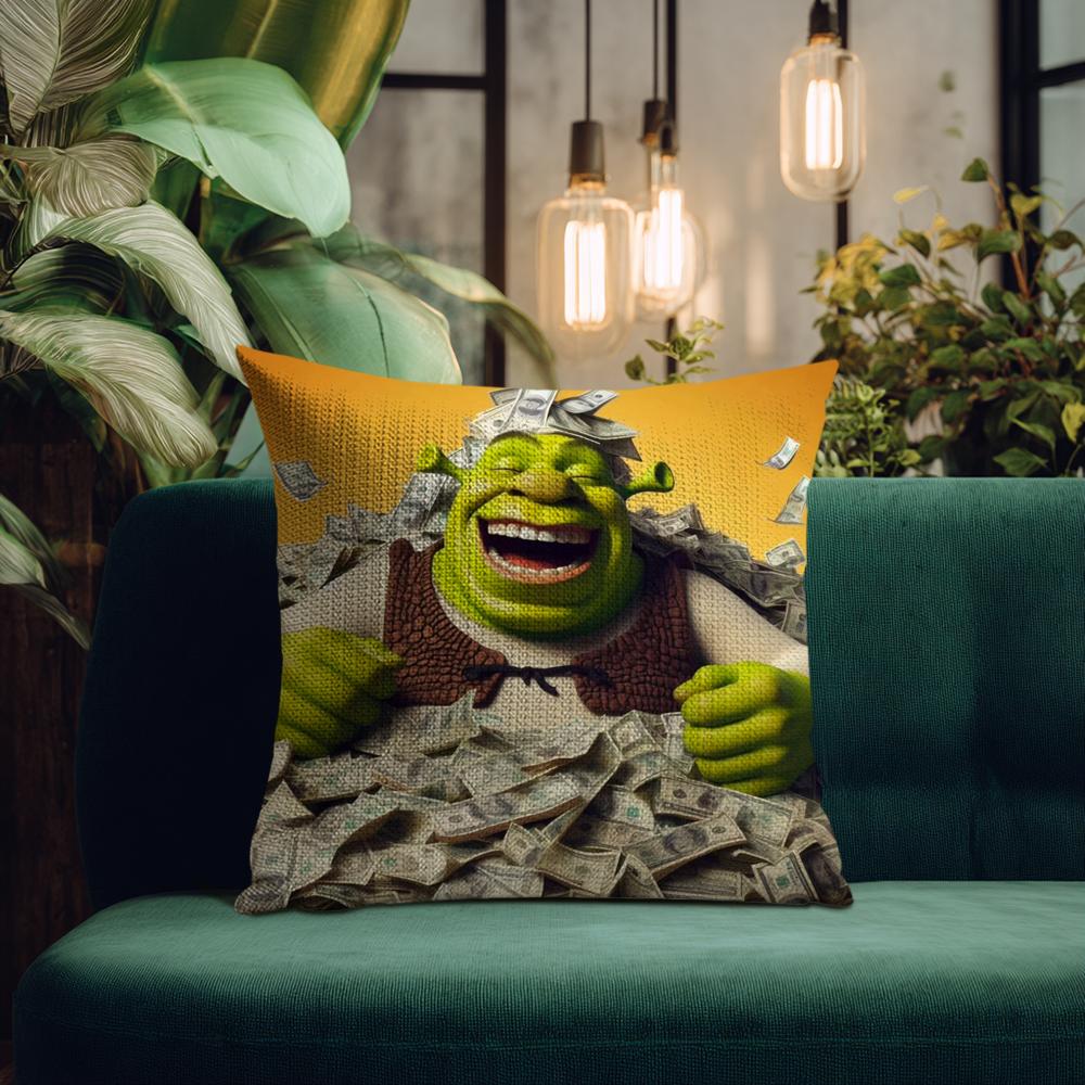 Funny Cartoon S-Shreks Pillow Case Natural Linen Organic Fabric Double-Sided Printing Breathable Perfect For Home Decor