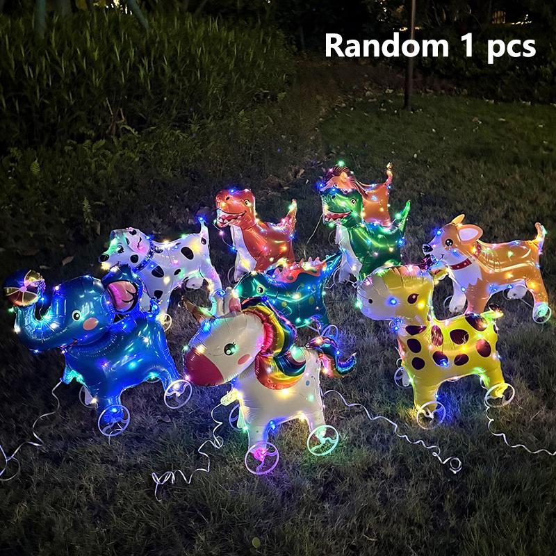 Glowing 4D Cartoon Foil Balloons Horse Stand Walking Balloon Wheel Accessories With Wheel For Kids Birthday Party Decoration