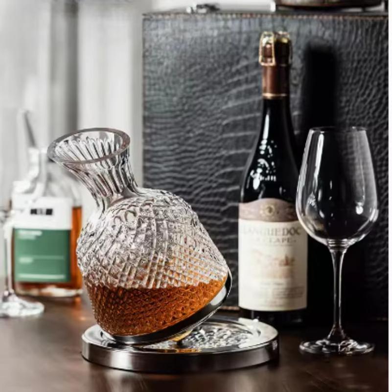 High End Crystal Glass 360 Degree Rotating Decanter Drum 1500ml Decanter Wine Dispenser Inflator Mirror Kettle Decoration