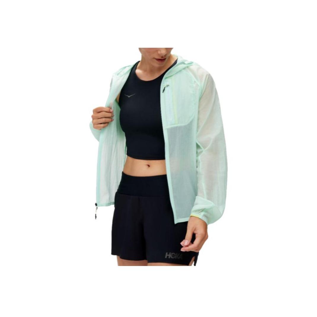HOKA ONE ONE Solid Color Semi-Transparent Hooded Long Sleeve Zip Jacket Women jackets Blue 1141671-SOCN XS