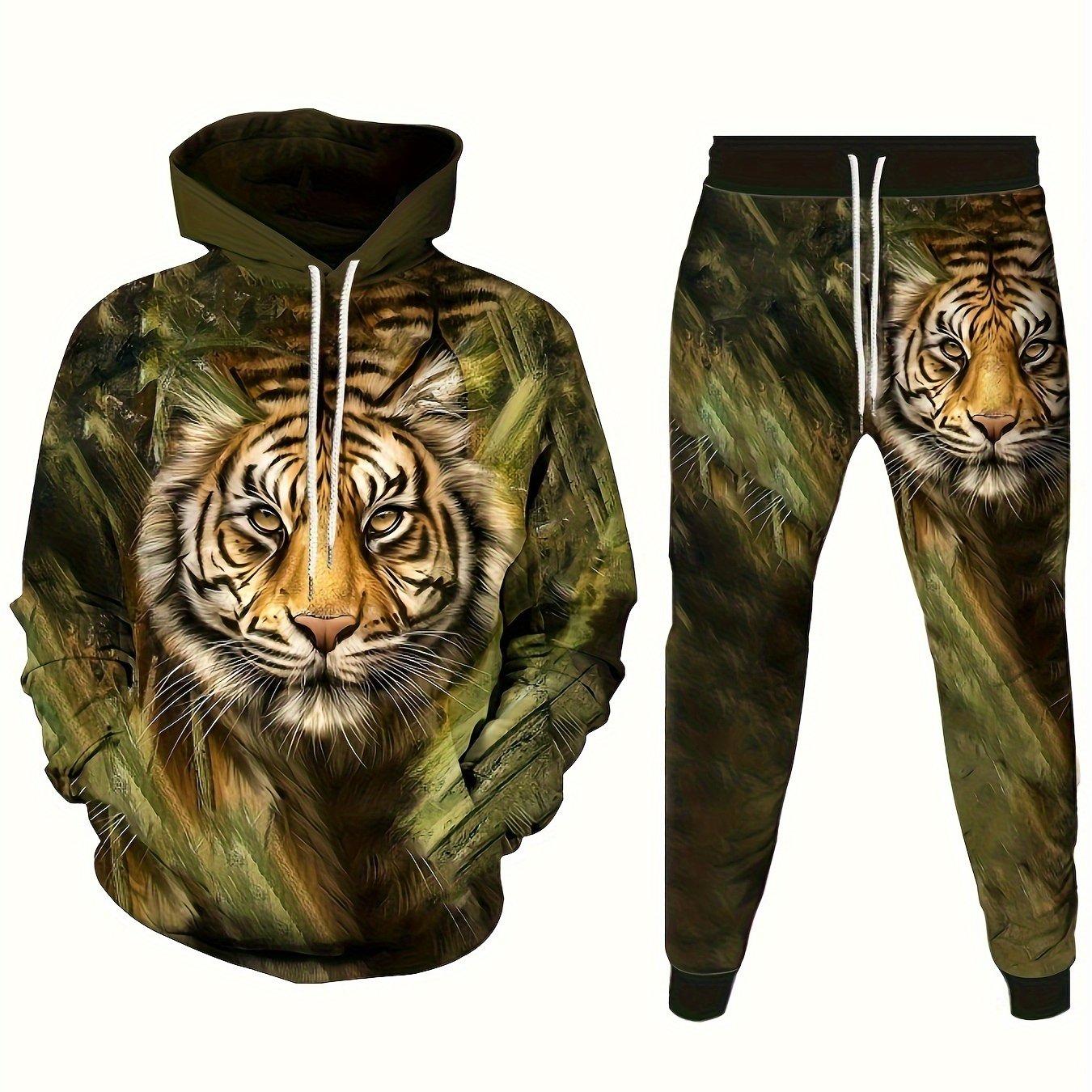 

Мужской комплект из толстовки с принтом тигра 3D и спортивных штанов больших размеров — идеальный вариант для комфорта и стиля на осень и зиму 3XL