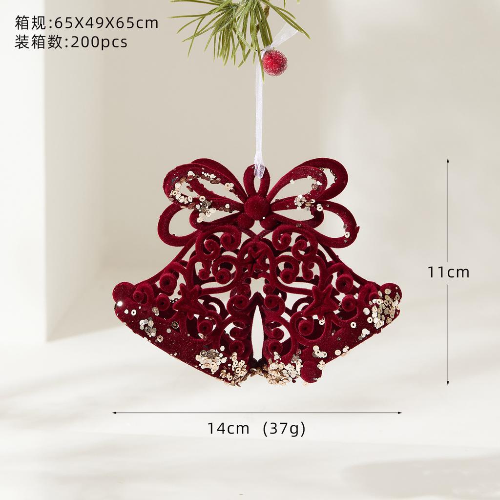 Red Velvet Flocked Christmas Tree Pendant Snowflake Bell Wreath Stocking Bow Elk Christmas Decoration Ornaments Home Decor