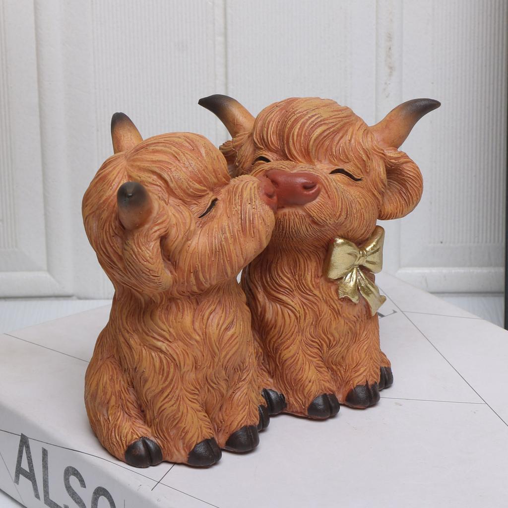 1 PC Creative Resin "See No Evil, Hear No Evil, Speak No Evil" Highland Beef Figurine - Whimsical Home Decor for Living Room