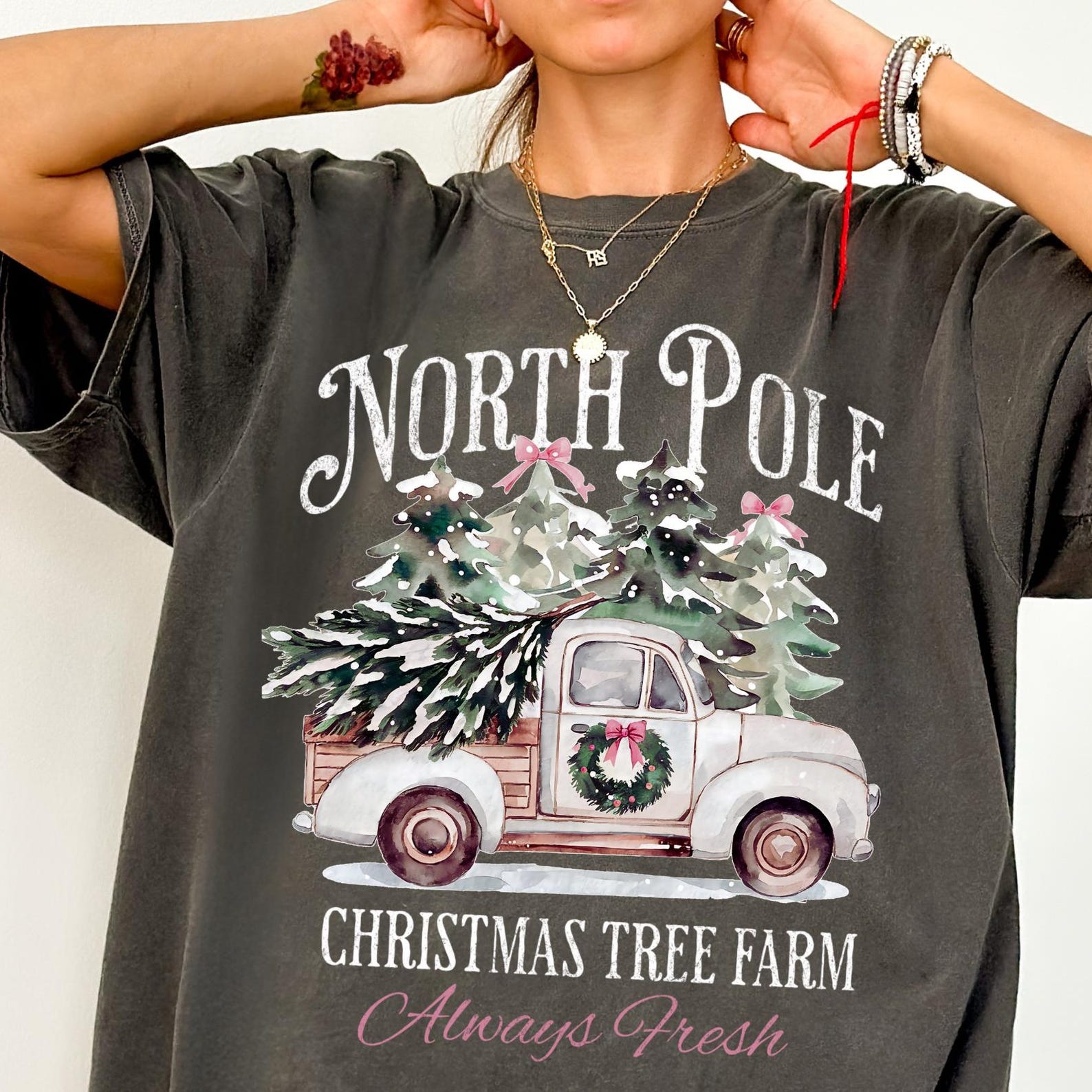 North Pole Christmas Tree Farm Comfort Colors® Shirt, Vintage Christmas T-Shirt, Retro Christmas Aesthetic, Nostalgic Christmas Graphic Tee S