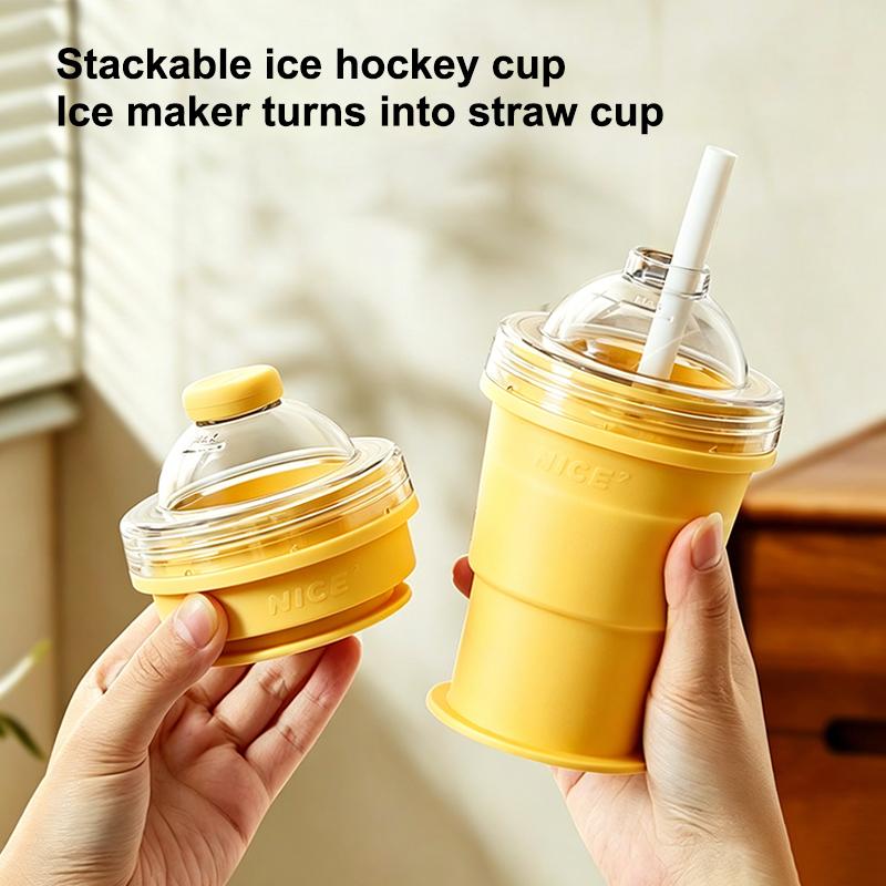 Portable Collapsible Ice Ball Cup with Straw in Silicone for Summer Outdoors