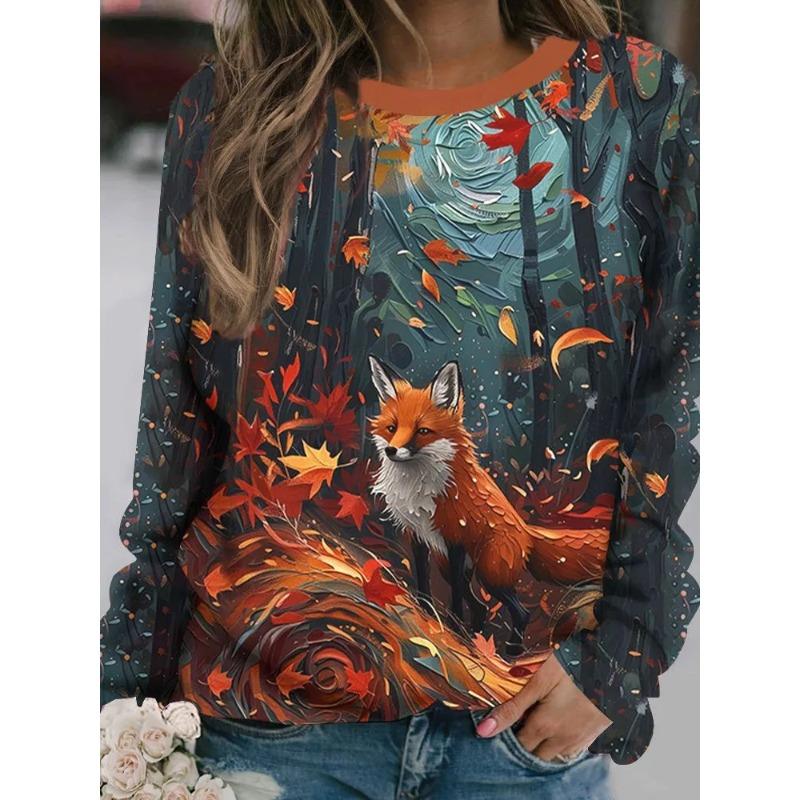 Summer Women's 3D Printed Crew Neck Long Sleeve T-Shirt Fashion Versatile Trend Breathable Casual Vacation