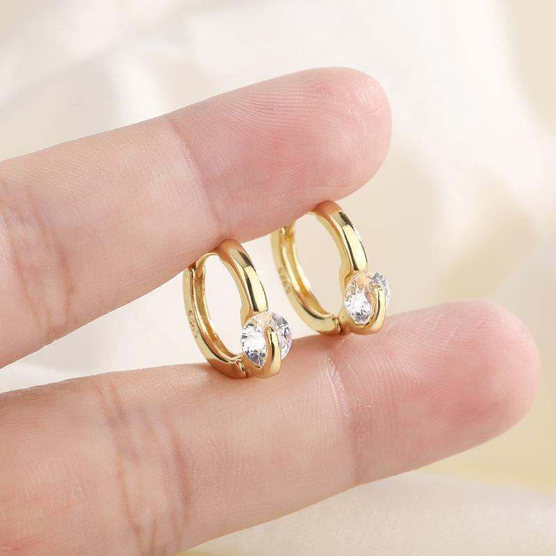 S925 Silver Vintage Zircon Huggie Earrings For Women Minimalist Chic Cool Tone Sparkling Studs Elegant Everyday Jewelry