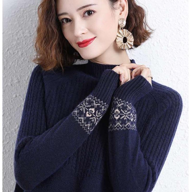 WTEMPO Suéter de punto para mujer Suéter de cuello medio Suéter de mamá suelto Suéter de manga larga de punto