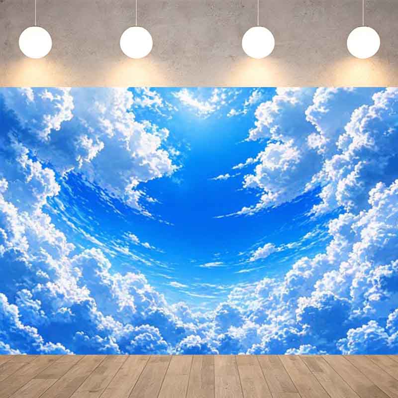 Anime Blue Sky White Cloud Photography Backdrop Dreamy Cumulus Cloud Sky Background For Newborn Kids Birthday Baby Showe