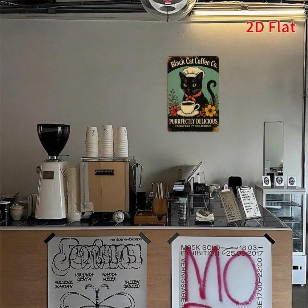 Vintage Black Cat Coffee Tin Sign Retro Metal Wall Art 8x12 Rustic Home Decor
