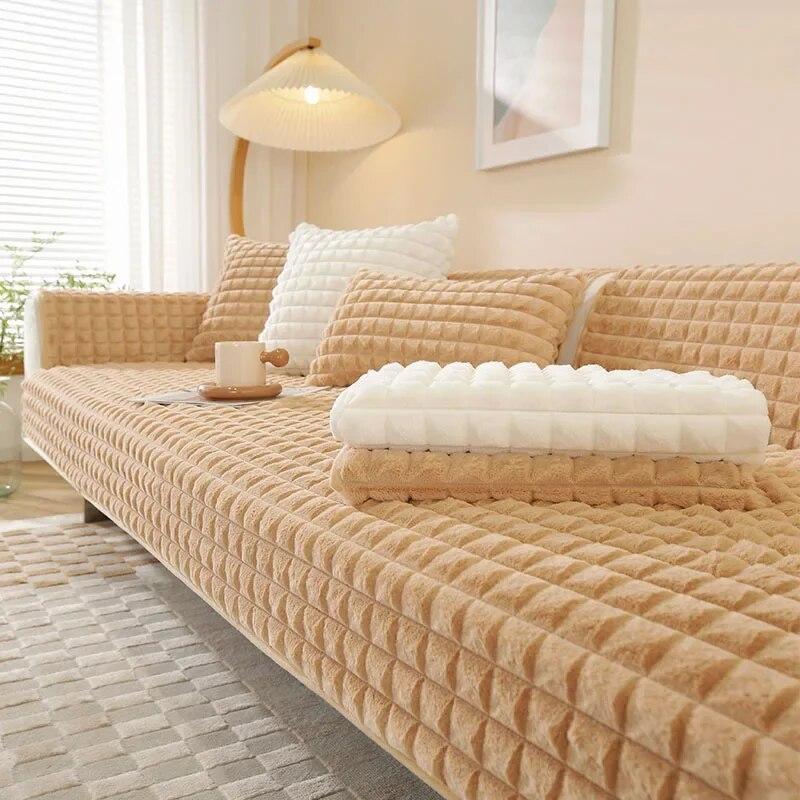 

INS клетчатый утолщенный плюшевый чехол для дивана, нескользящий зимний теплый коврик для дивана, коврик для полотенец, белый, серый цвет, L-образный чехол для дивана для гостиной F 70x210cm 1pc