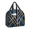 Pink Grey Gold Geometric Abstract Pattern Insulated Lunch Bag for Women Geometry Portable Thermal Cooler Food Lunch Box for Work