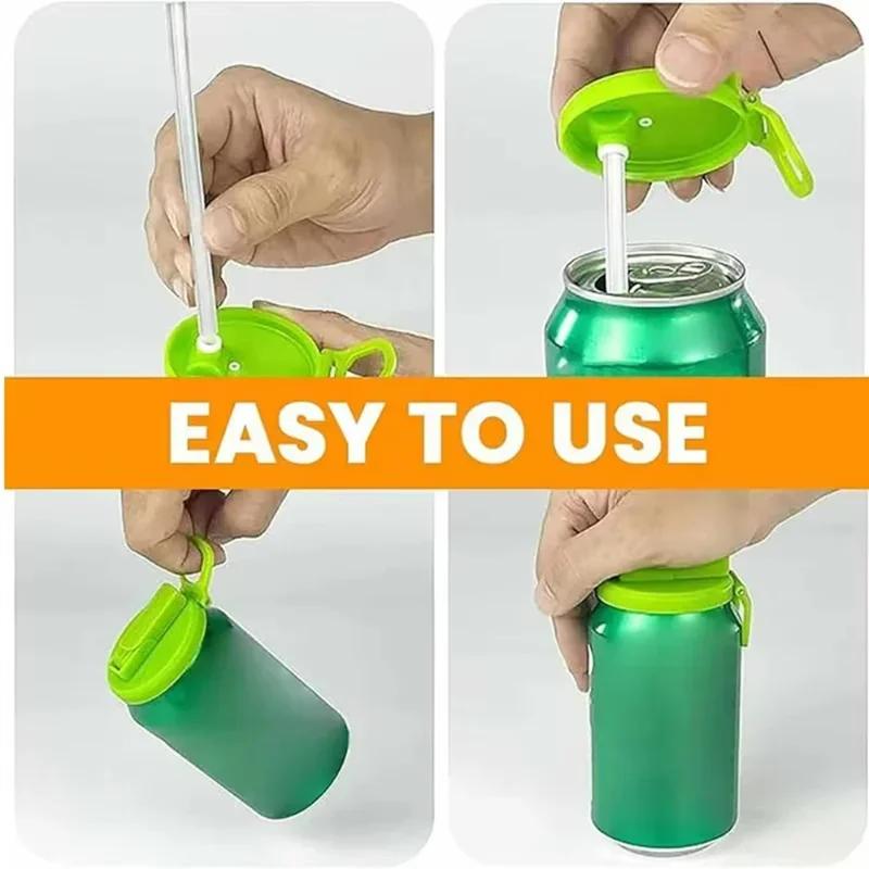 BPA-Free Silicone Soda Can Lids with Straws Reusable Jar Cap Accessory for Standard Beverage Cans Picnic Essential