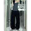 Retro Old Floral Polka Dot Jeans Women's Spring and Autumn High Street Black Pants High Waist Straight Loose Wide Leg Trousers