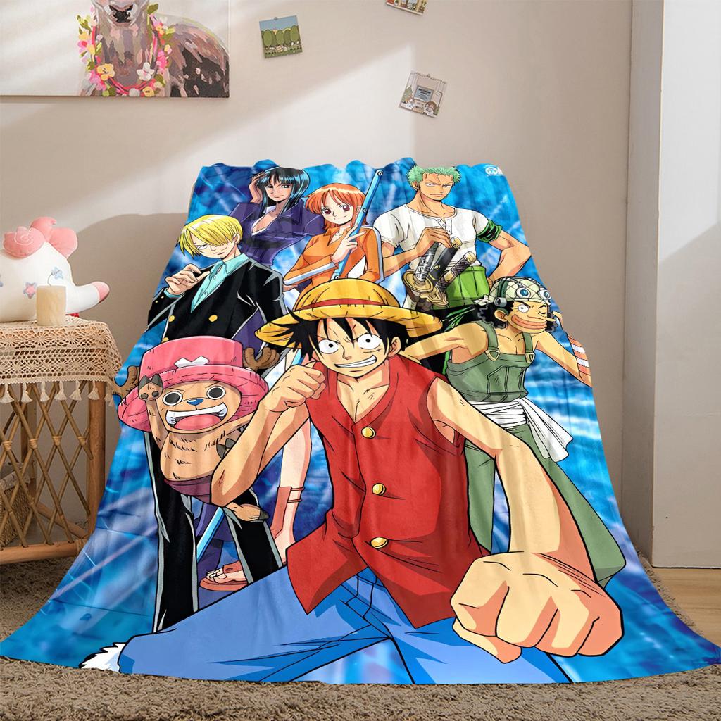 Anime One Piece Flannel Lightweight Blanket Home Decor Sofa Bed Travel Cover Family Gift For All-Season LXR175