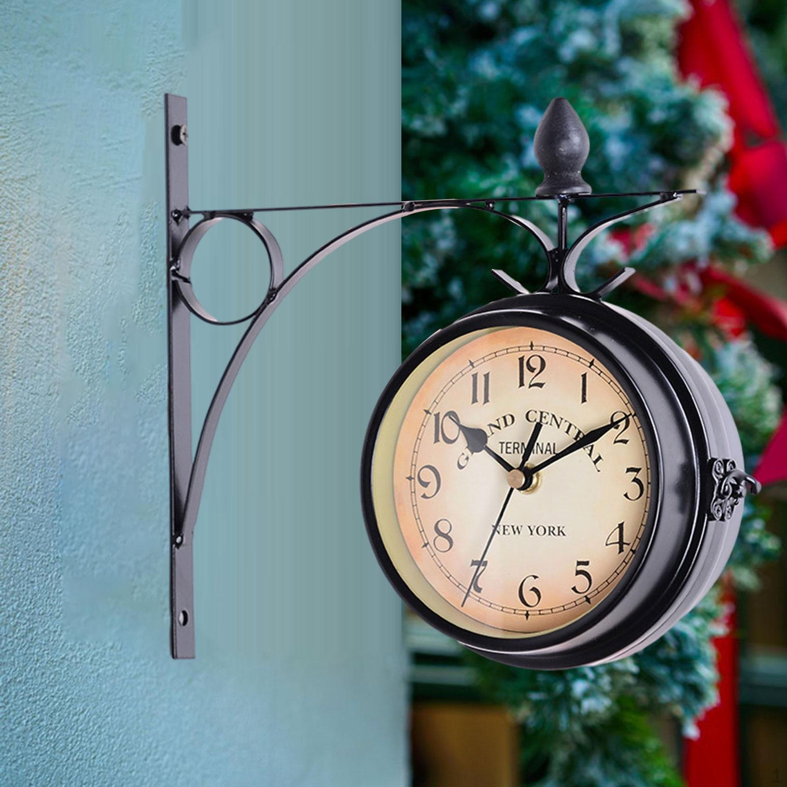 

Двусторонние настенные часы Домашний декор Декоративные Бесшумные Художественные Ретро дизайн Подвесные для Прихожей Гостиной 33x6x31cm