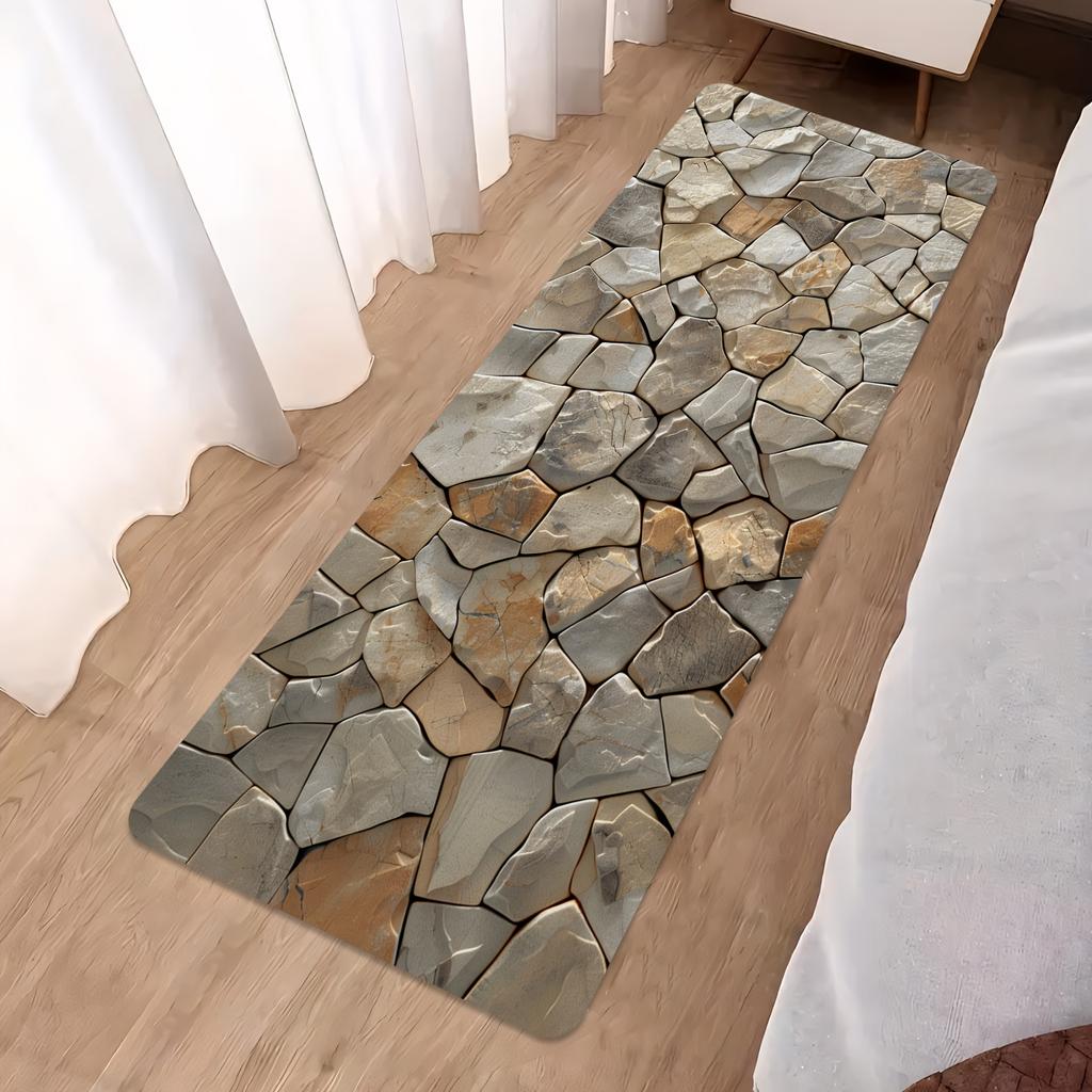 1Pcs Realistic Rock Split Pattern Floor Mat Modern Kitchen Polyester Rug Non-Slip Colorful Indoor Carpet, For Home Bathroom Bedroom Living Room Decor