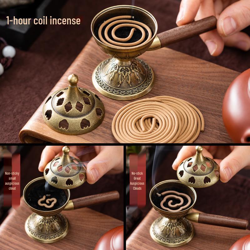 Creative Rotating Handheld Retro Incense Burner with Auspicious Clouds Design