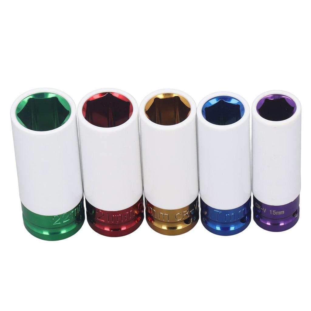 5Pcs Impact Socket Set 15 17 19 21 22mm 6 Point Wheel Nut Socket Set Set for 1 2in Drive