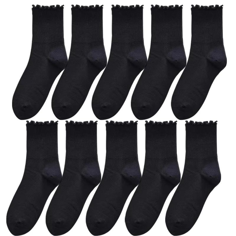 Ruffle Socks Women White Black Frilly Lolita Style Japanese Maiden Cute Kawaii Cotton Harajuku Princess Crew Socks