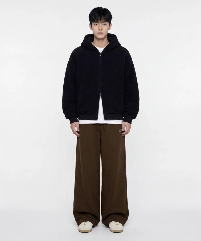 Agod Reversible Heavy Fleece Boa Hooded Zip-Up [Black]