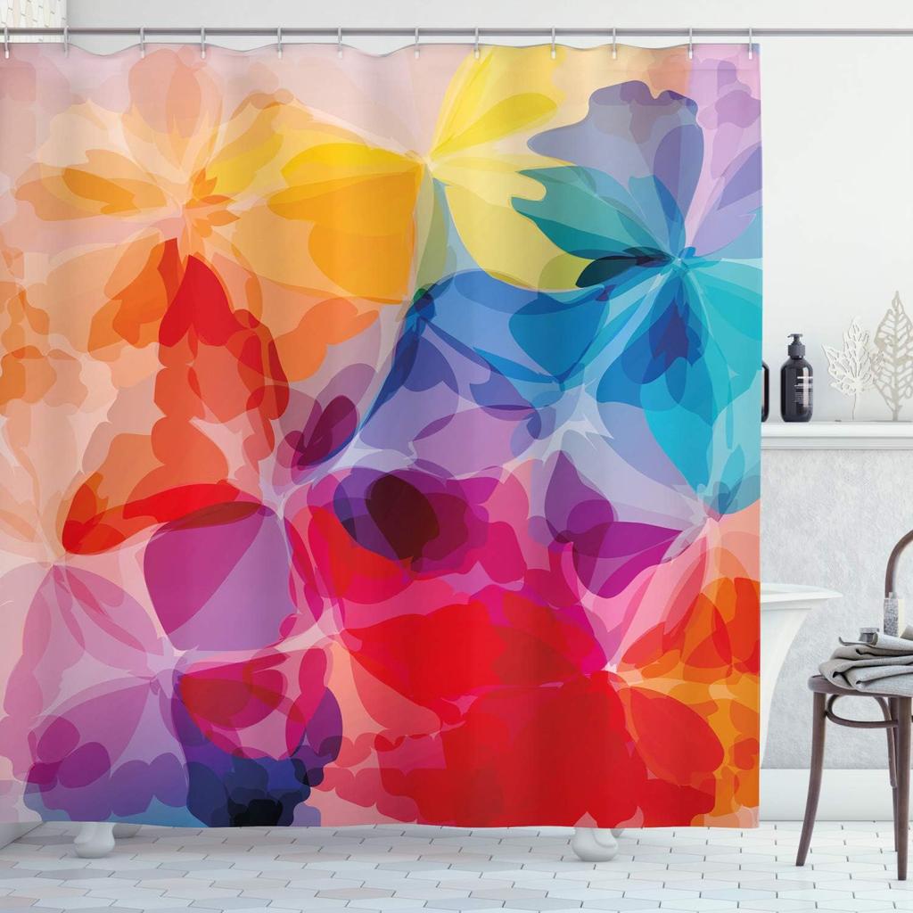 Watercolor Style Shower Curtain Green Leaf Appearance Abstract Branch Fabric Bathroom Decorative Shower Curtain With Hook,