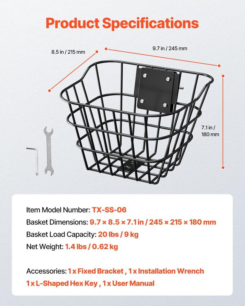 Front Bike Basket Electric Scooter Basket with Fixed Bracket Kids/Adult