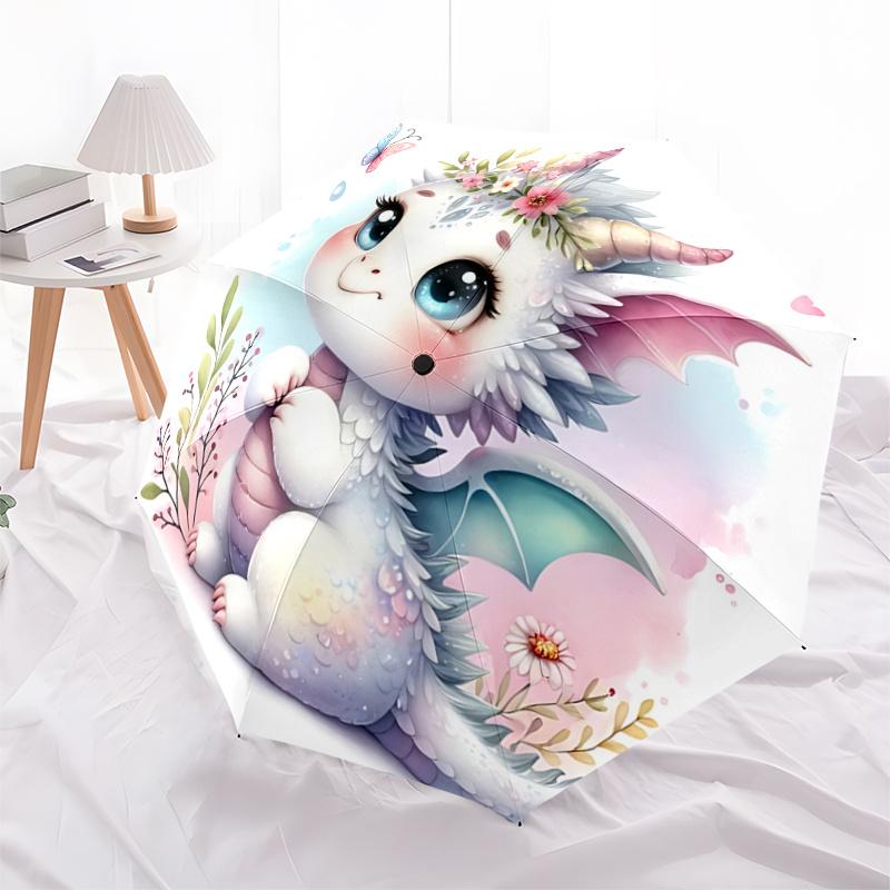 

1pc Adorable White Dragon Automatic Opening and Closing Umbrella, Lightweight 3-Fold, With Cute Cartoon Characters, Suitable for Home, Outdoor an