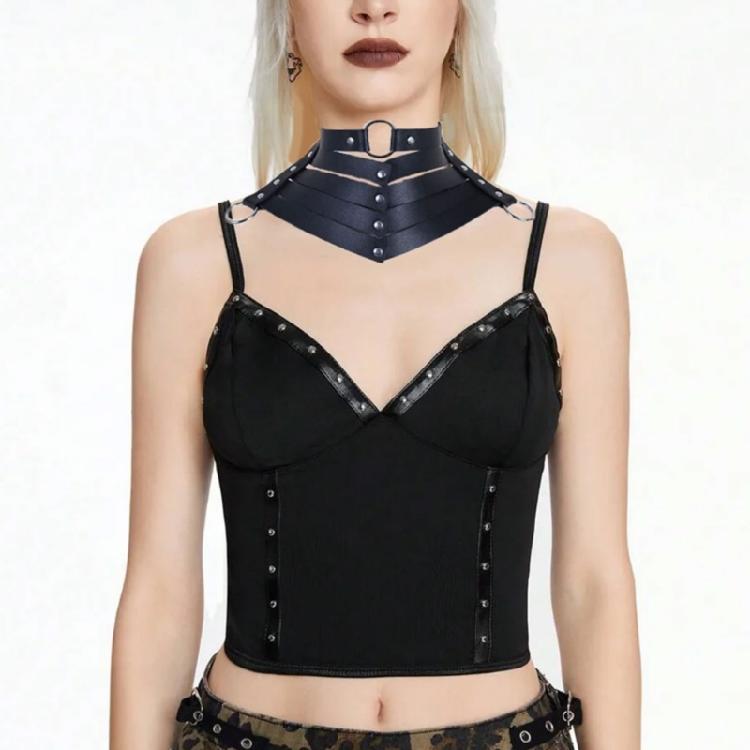 Unisex naszyjnik w stylu Y2K z sztucznej skóry Wysokiej jakości naszyjnik z PU skóry Biżuteria z regulowanymi klamrami i metalowymi kółkami