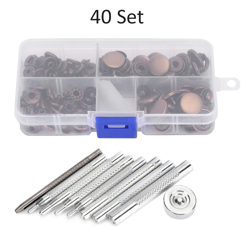 40 Set Snap Button Metal Iron Installation Tool Set Leather Clothing Jeans Accessory Portable