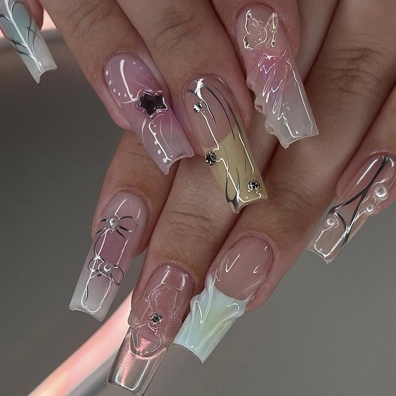 

French 3D Epoxy Colorful Wearable Ombre Rhinestone Nail Art Tips