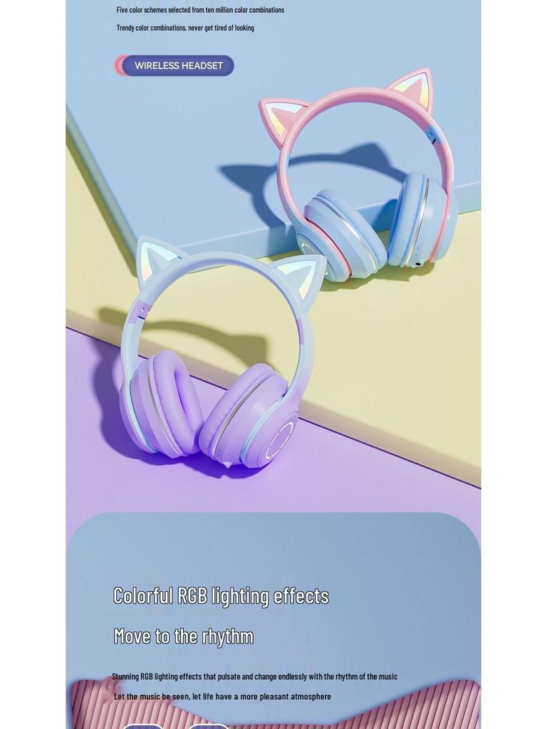 Gradient Luminous Cat Ear Bluetooth Gaming Headset