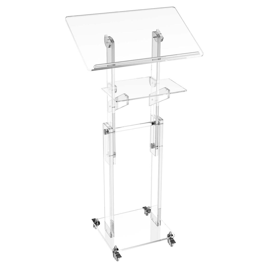 Podium Stand, Adjustable Height Acrylic Lectern Mobile Laptop Desk, for Schools, Churches and Events, 109-118 cm, Clear Portable Presentation Lectern