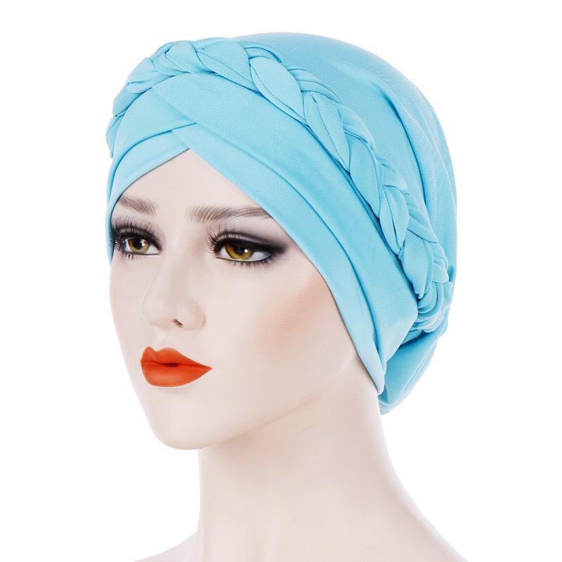 Muslim New Style Solid Color Braided Headscarf Hat, Milk Silk Indian Headscarf
