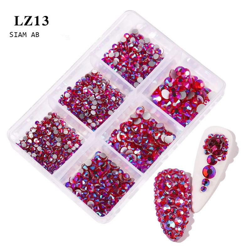

Nail Art Flat Mixed Color AB Porcelain White Champagne 6 Grid Nail Jewelry Stickers DIY Nail Jewelry