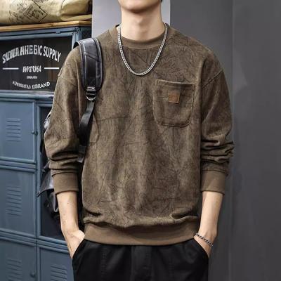 Primavera e Outono Veludo Alemão Pele-amigável E Confortável Suéter Masculino Americano Marca Da Moda Textura Outono Solto Camisa De Manga Comprida