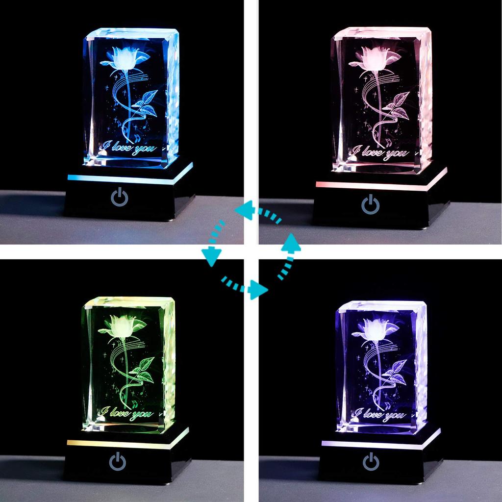 A popular K9 crystal I LOVE YOU rose figurine with an LED light base and USB perfect as a wedding or Day gift for your girlfriend or A stylish glass