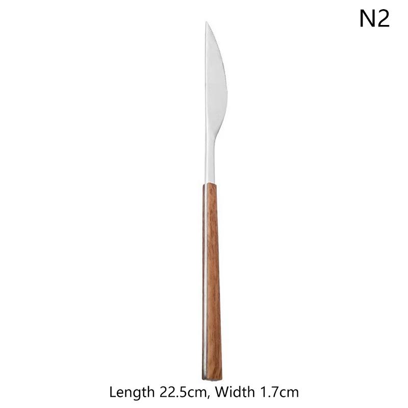 1/5 Stück Edelstahl Imitation Holzgriff Besteckset Geschirrklammer Westliches Tafelgeschirr Messer Gabel Teelöffel